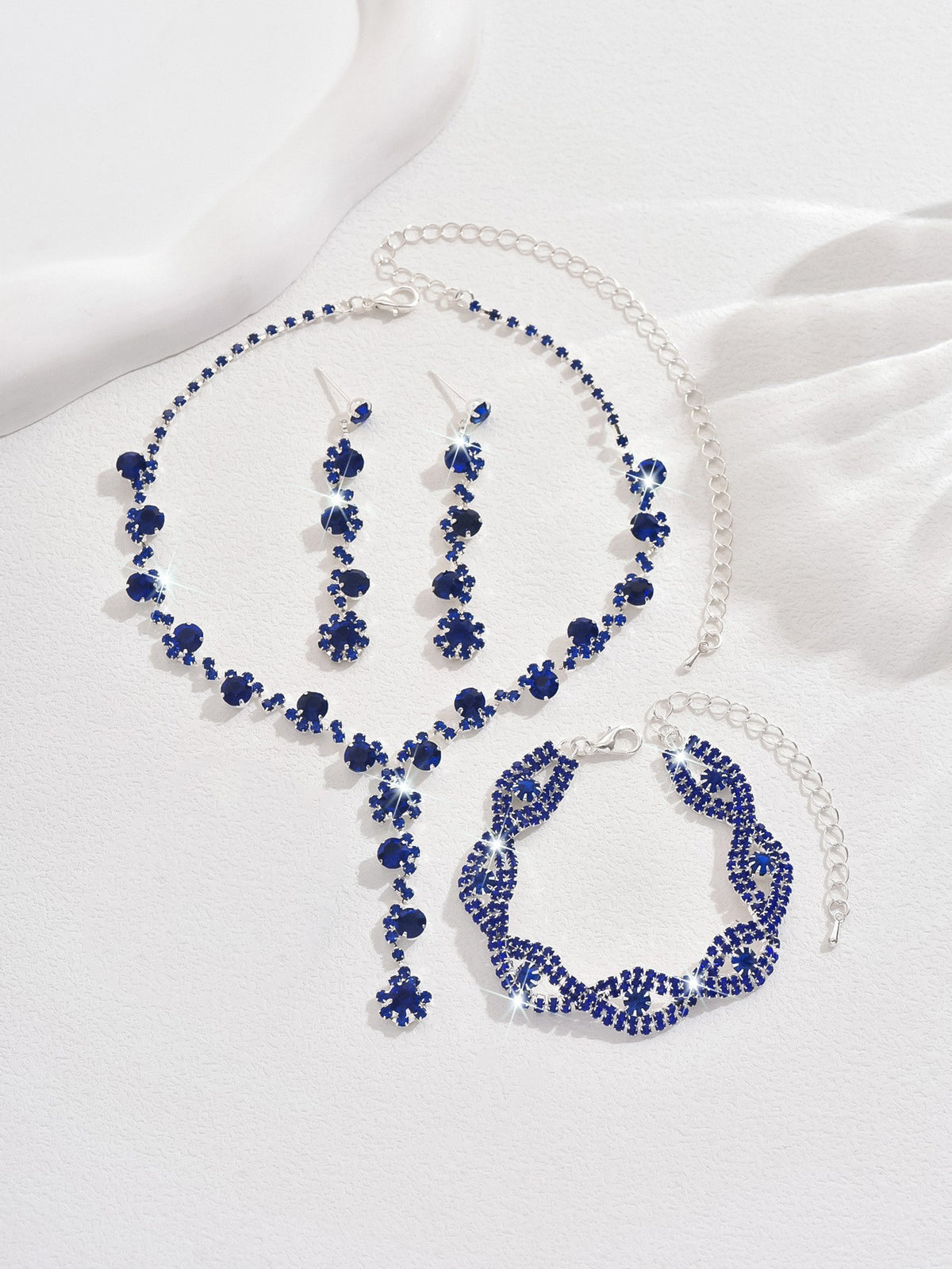Rhinestone Cluster Y Drop Necklace And Earring Set - Royal Blue 3-Piece