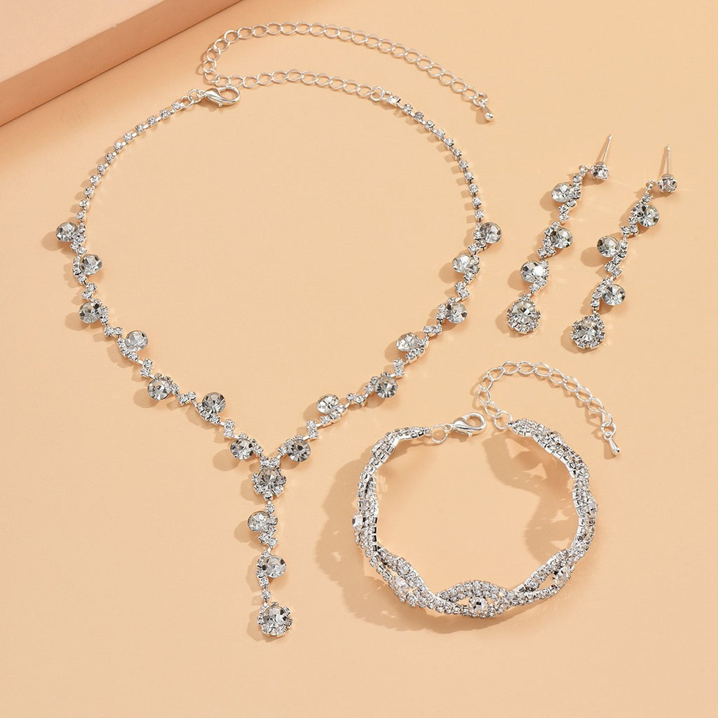 Rhinestone Cluster Y Drop Necklace And Earring Set