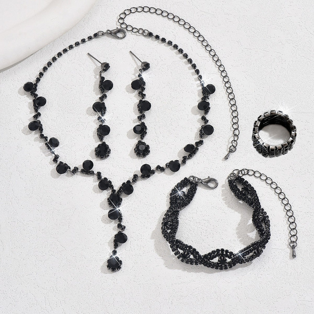 Rhinestone Cluster Y Drop Necklace And Earring Set