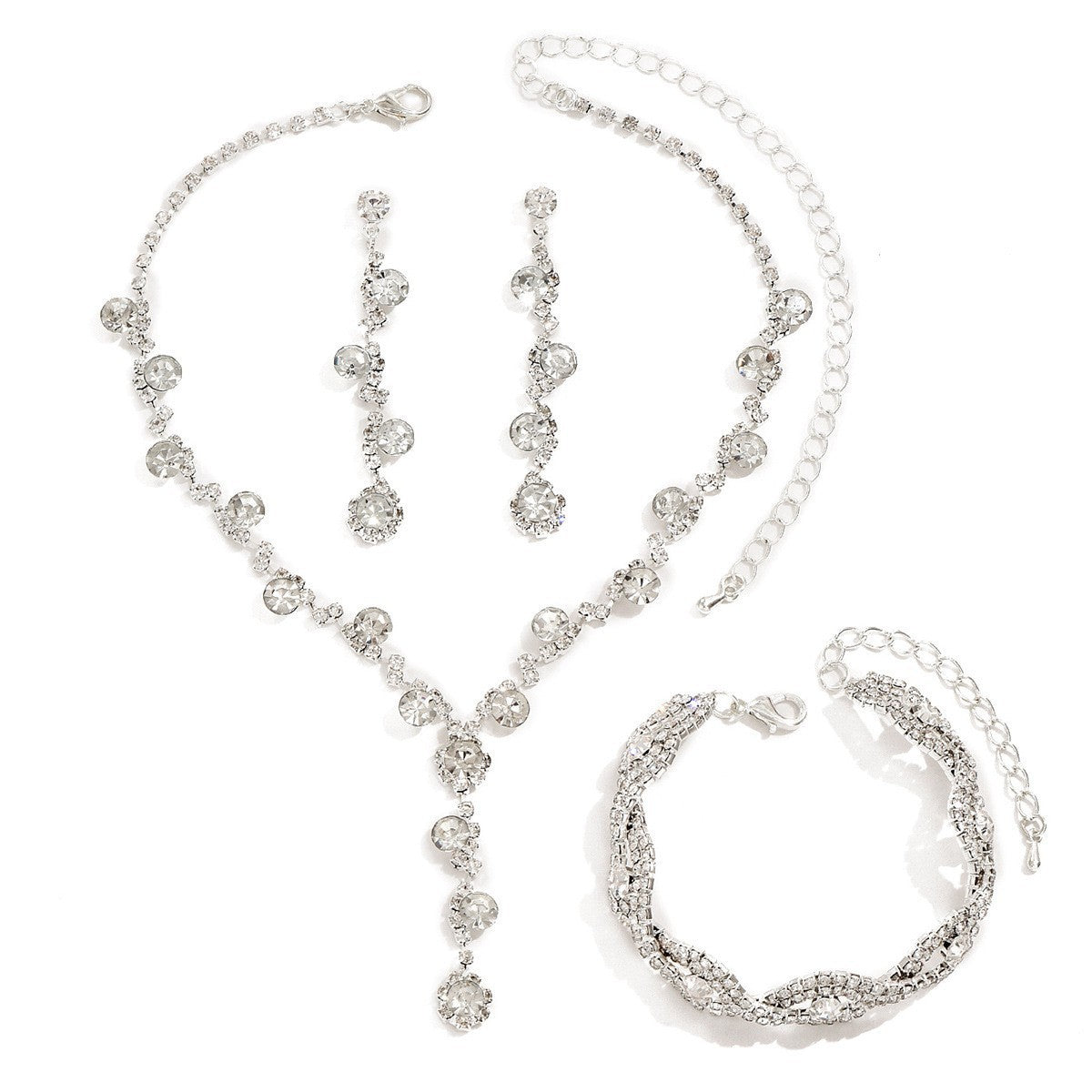 Rhinestone Cluster Y Drop Necklace And Earring Set