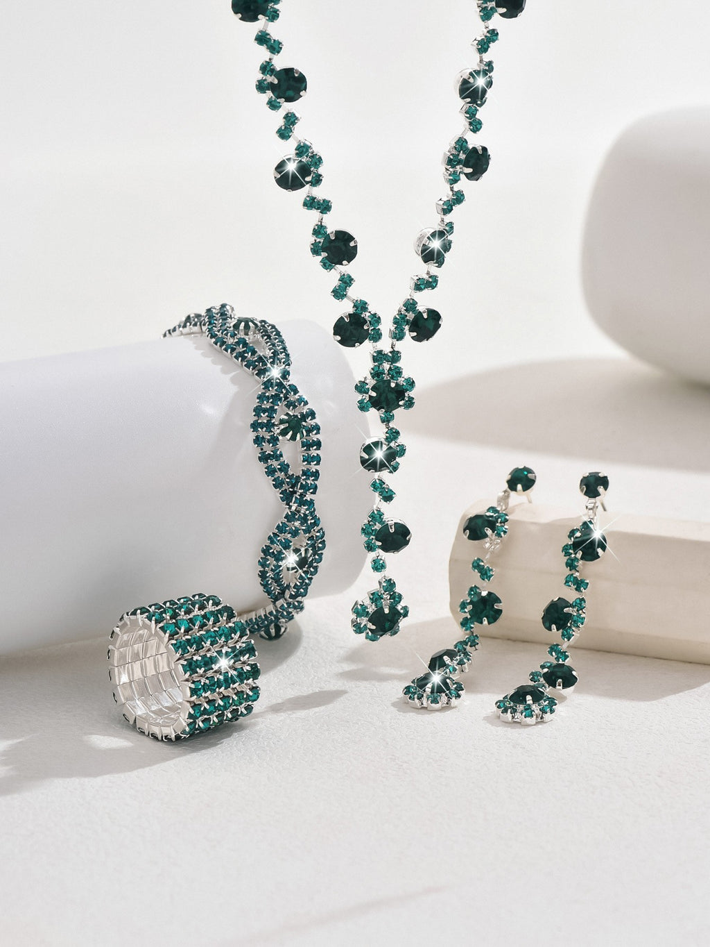 Rhinestone Cluster Y Drop Necklace And Earring Set