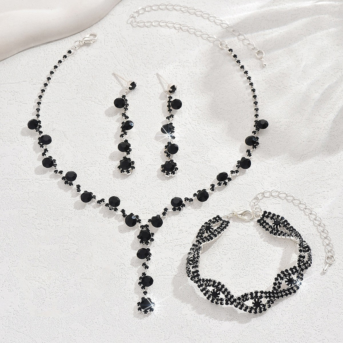 Rhinestone Cluster Y Drop Necklace And Earring Set
