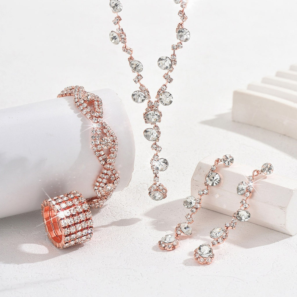 Rhinestone Cluster Y Drop Necklace And Earring Set