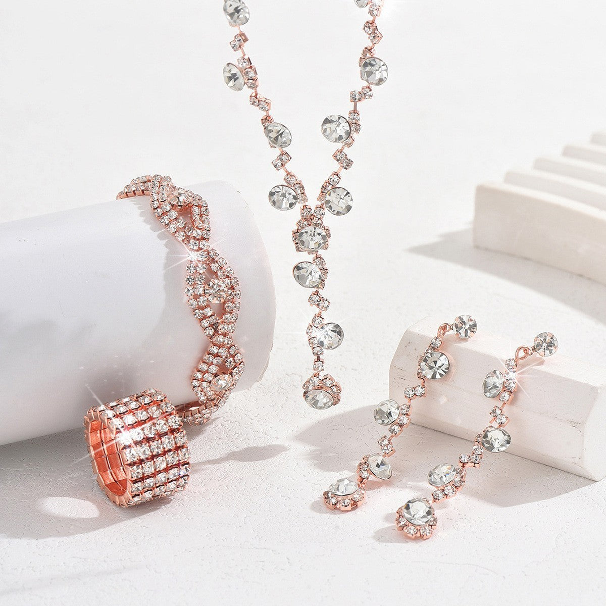Rhinestone Cluster Y Drop Necklace And Earring Set