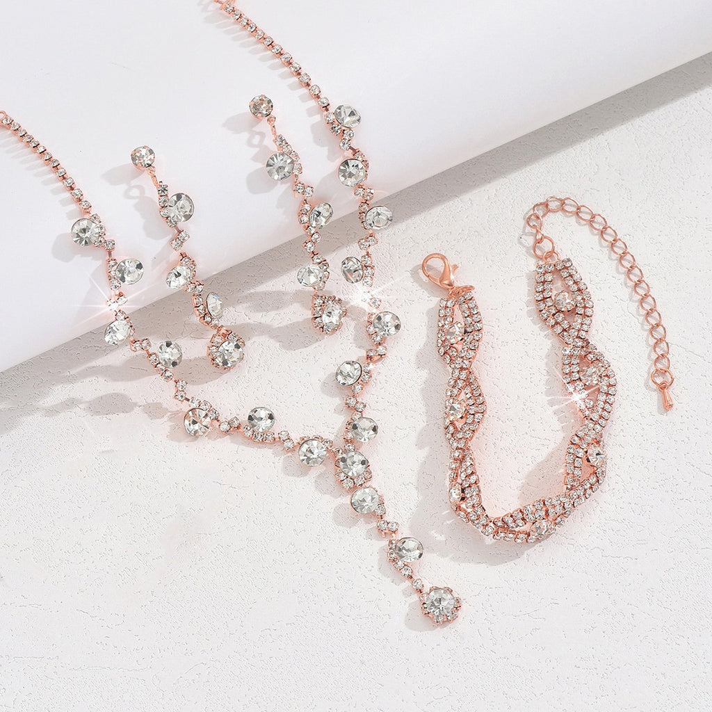 Rhinestone Cluster Y Drop Necklace And Earring Set