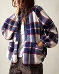 Cozy Plaid Fleece Button Front Jacket - Purple