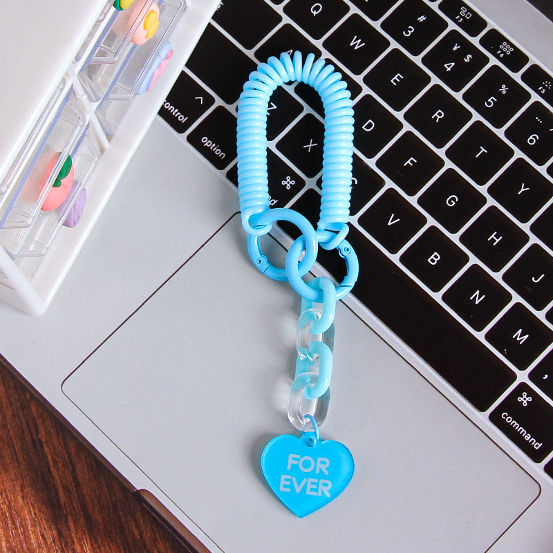 Coil Wristlet Heart Charm Keychain - Blue