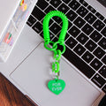 Coil Wristlet Heart Charm Keychain - Green