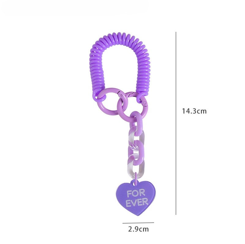 Coil Wristlet Heart Charm Keychain - Purple - 1