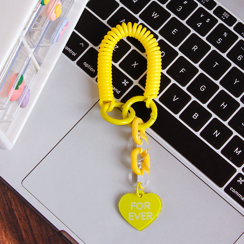 Coil Wristlet Heart Charm Keychain - Yellow