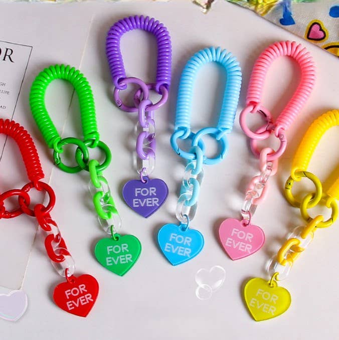 Coil Wristlet Heart Charm Keychain