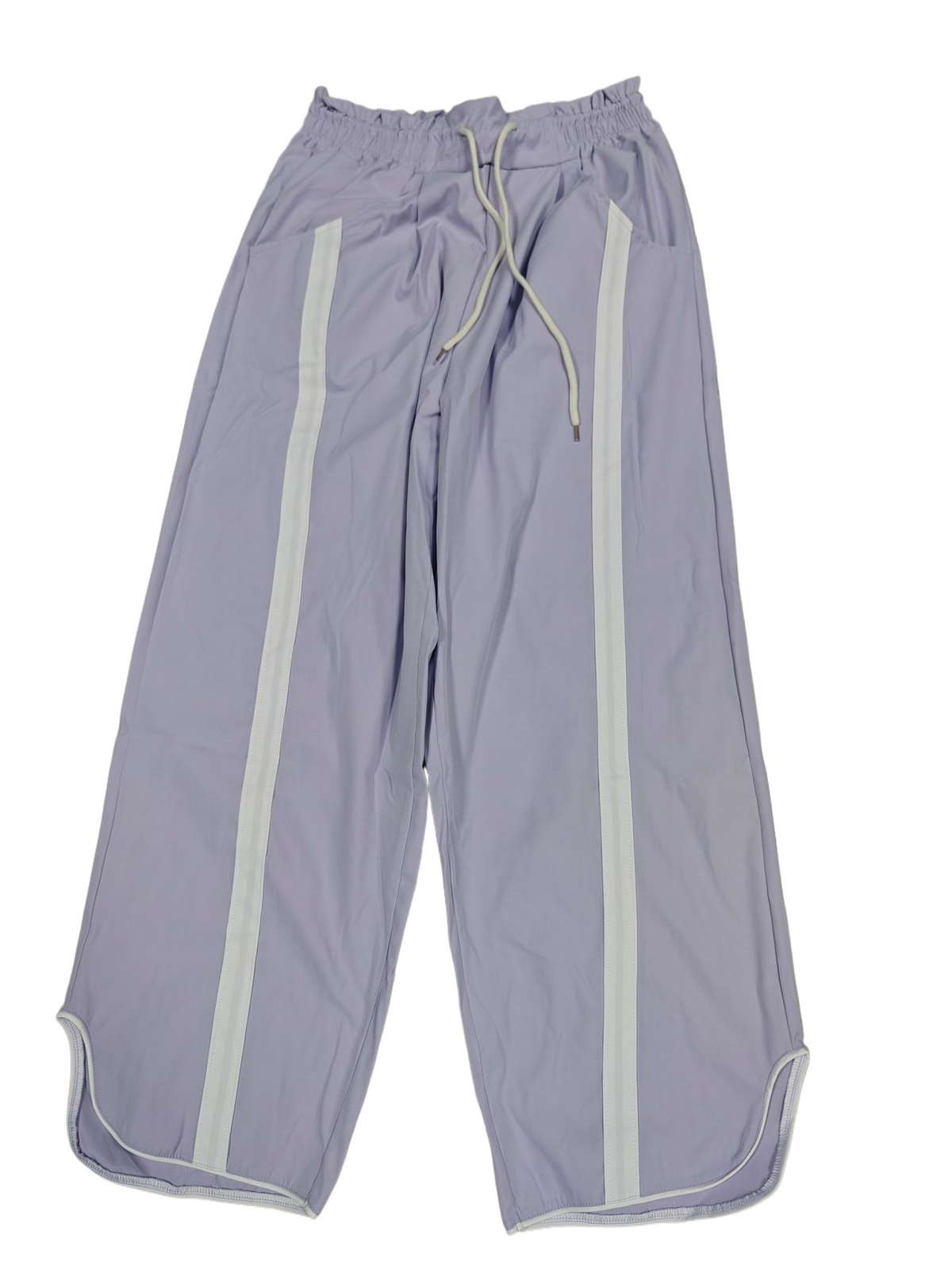 Side Stripe Drawstring Wide Leg Track Pants - Purple