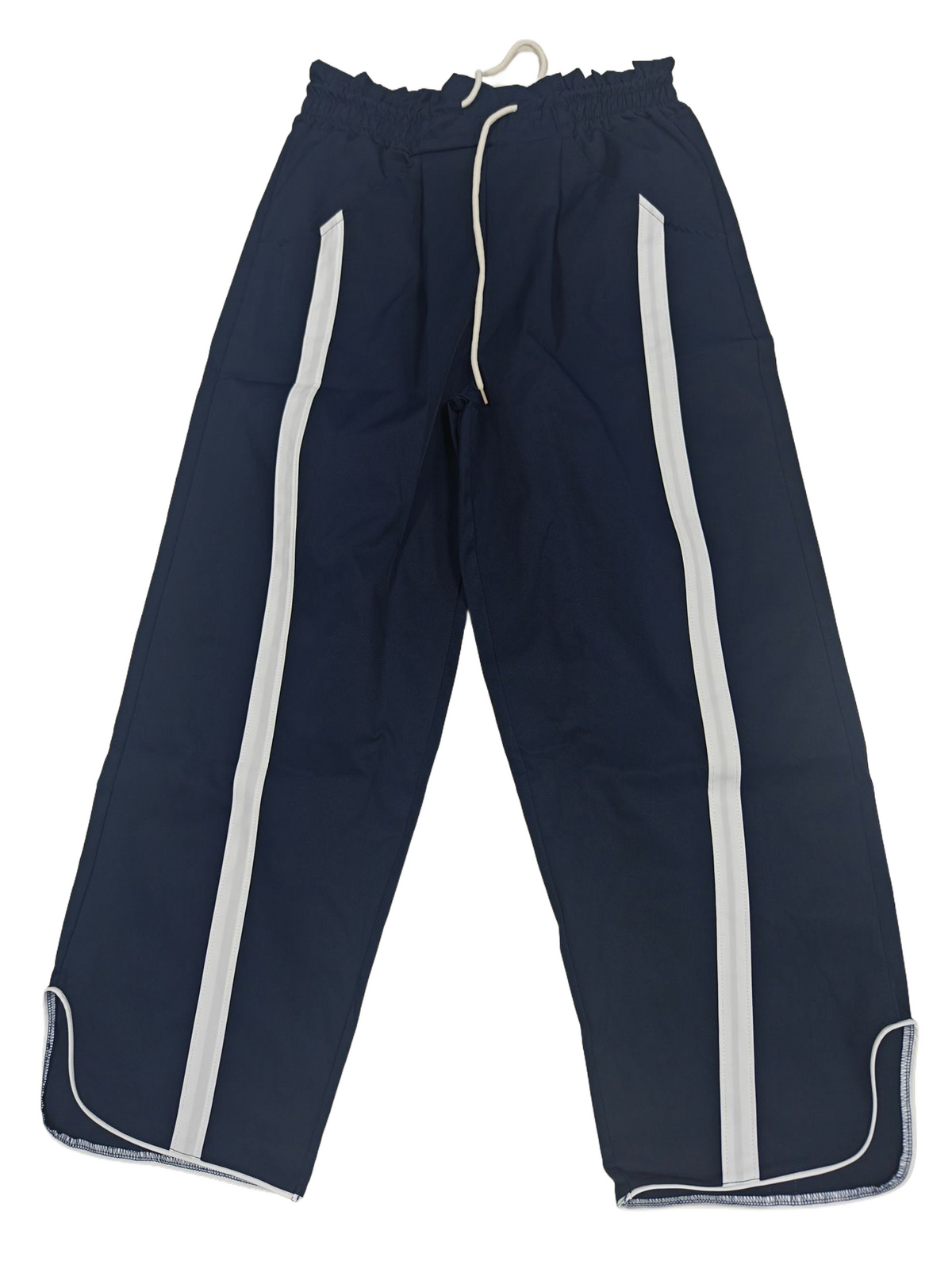 Side Stripe Drawstring Wide Leg Track Pants - navy