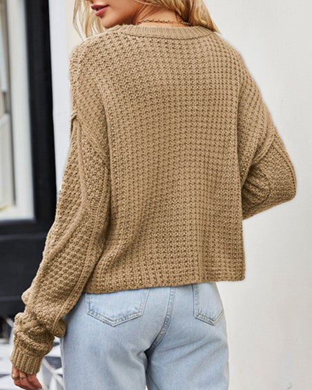 Chunky Diamond Cable Knit Sweater - Khaki - 1