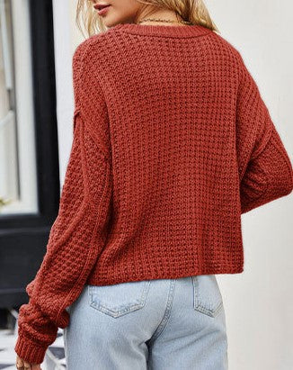 Chunky Diamond Cable Knit Sweater - Red - 1