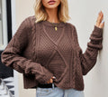 Chunky Diamond Cable Knit Sweater - Reddish Brown