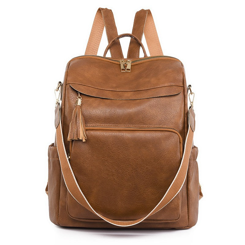 Roomy Faux Leather Backpack Purse with Tassel
