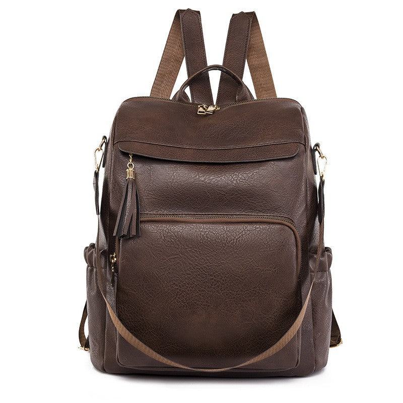 Roomy Faux Leather Backpack Purse with Tassel