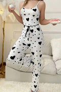 Heart Print Cami and Pant Lounge Set - WhiteB