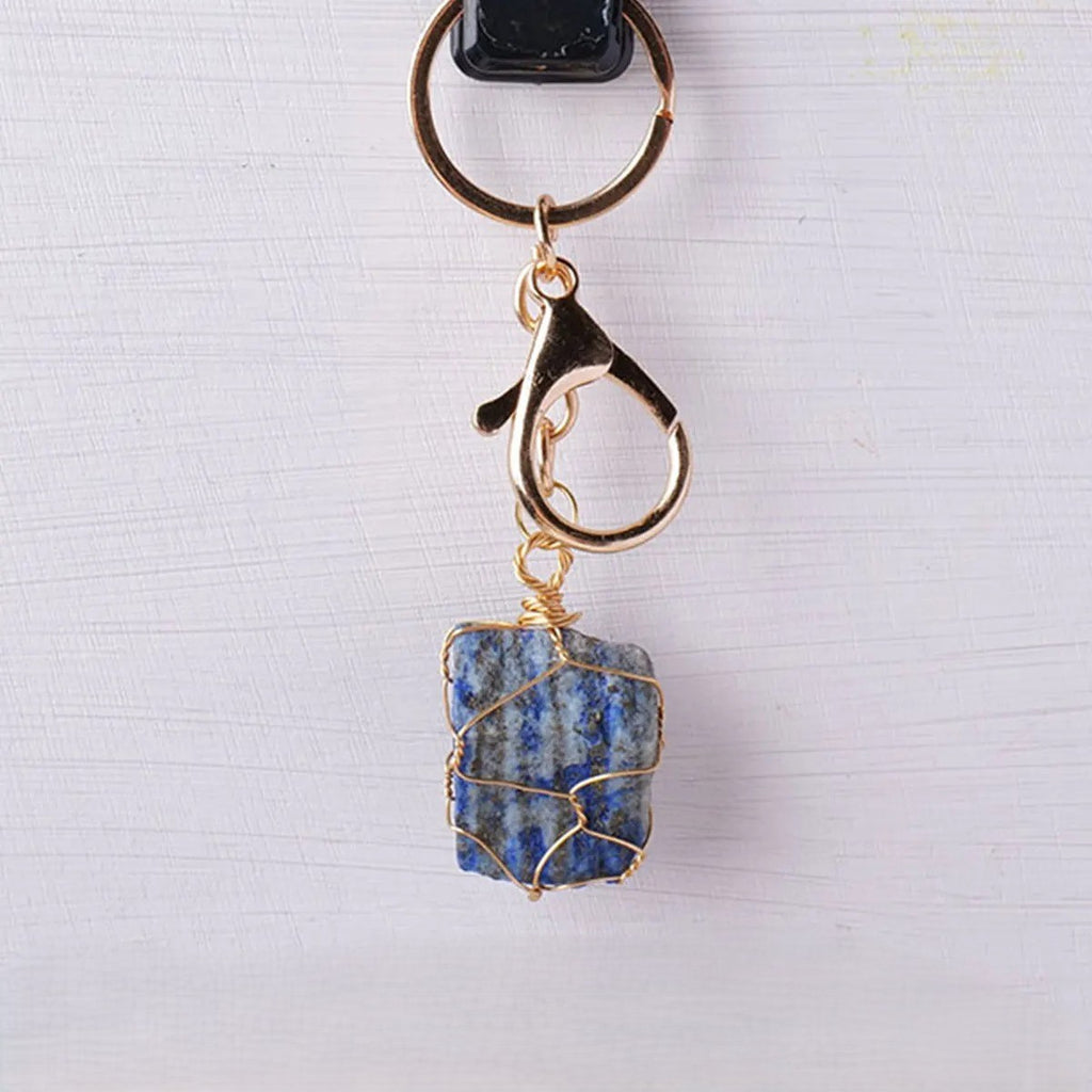 Raw Natural Stone Clip-On Keychain Charm - Blue