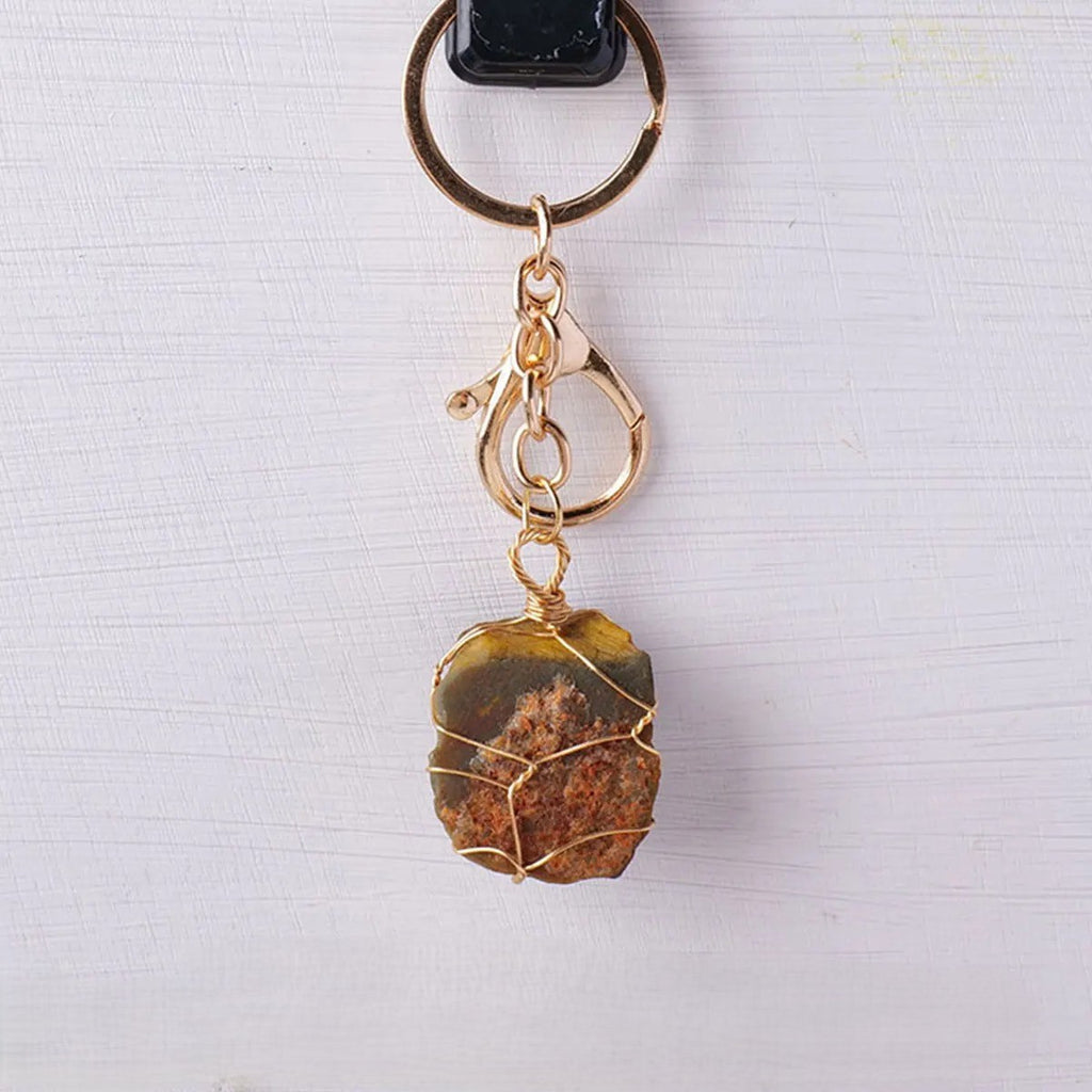 Raw Natural Stone Clip-On Keychain Charm - Brown