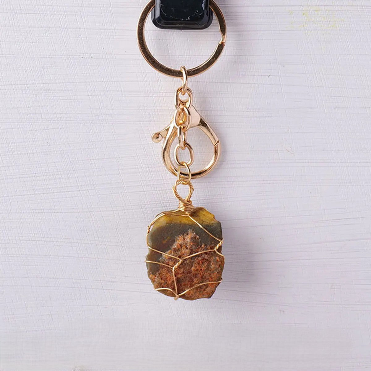 Raw Natural Stone Clip-On Keychain Charm - Brown
