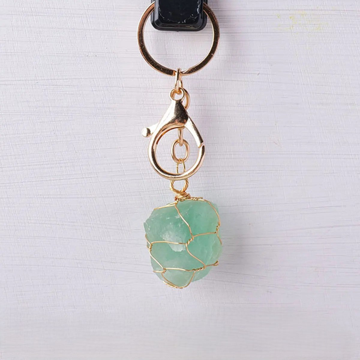 Raw Natural Stone Clip-On Keychain Charm - Green