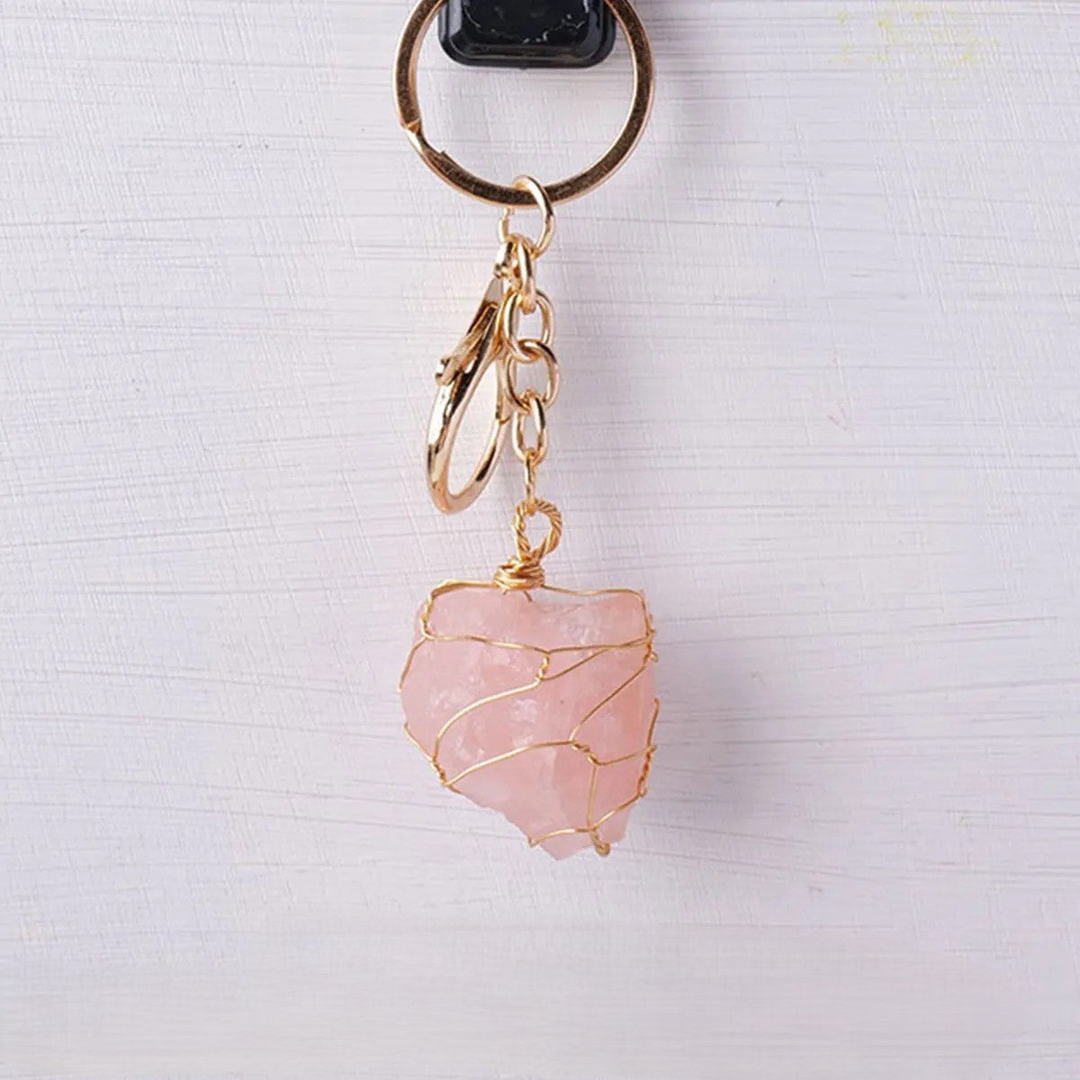 Raw Natural Stone Clip-On Keychain Charm - Pink