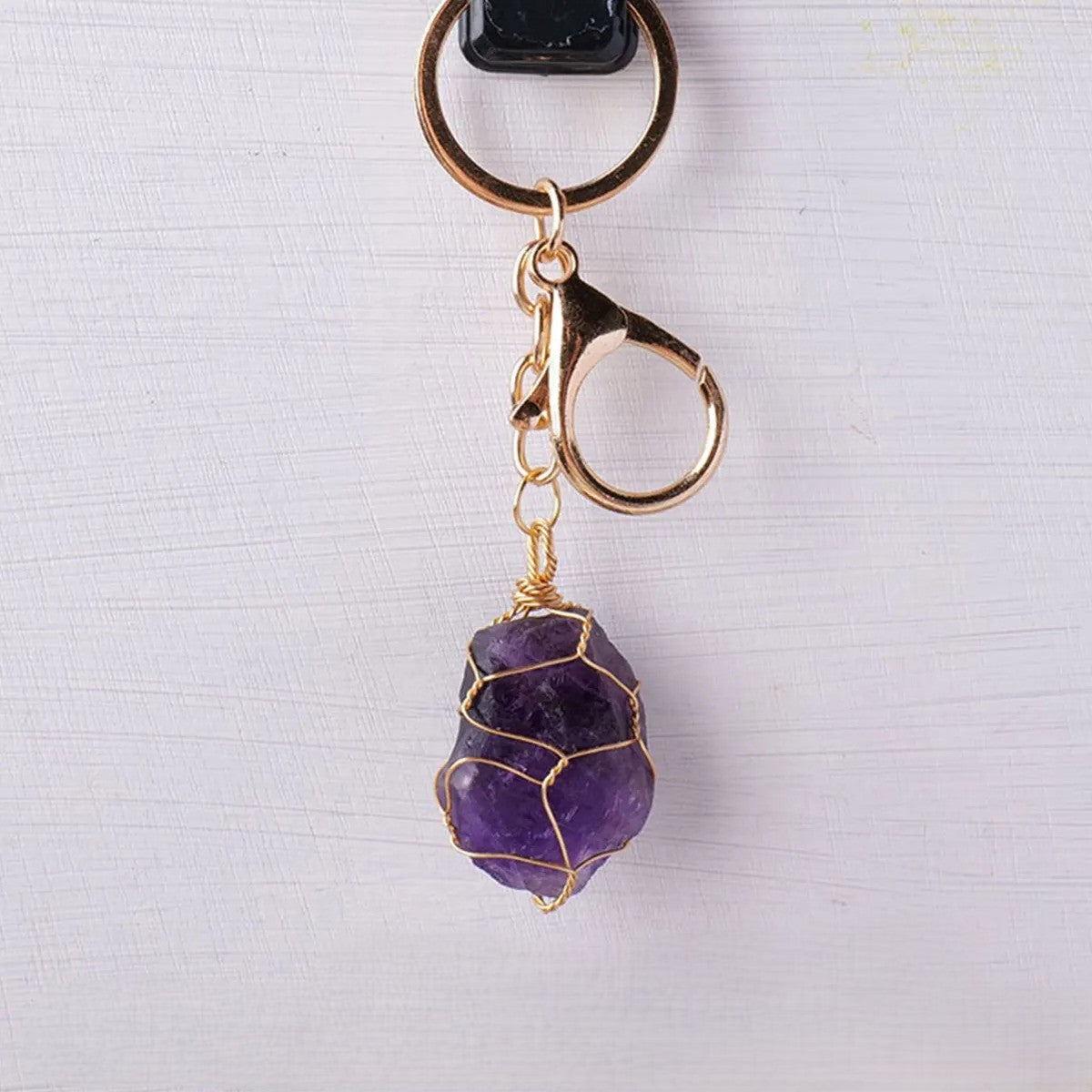 Raw Natural Stone Clip-On Keychain Charm - Purple