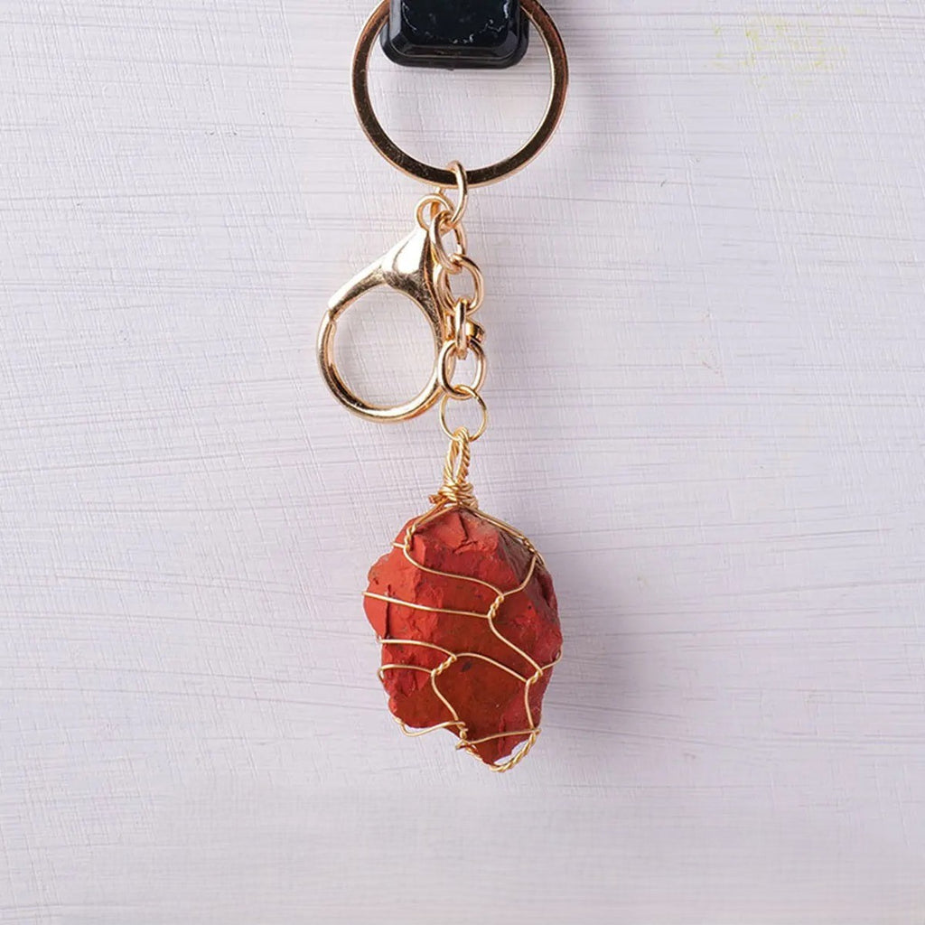 Raw Natural Stone Clip-On Keychain Charm - Red