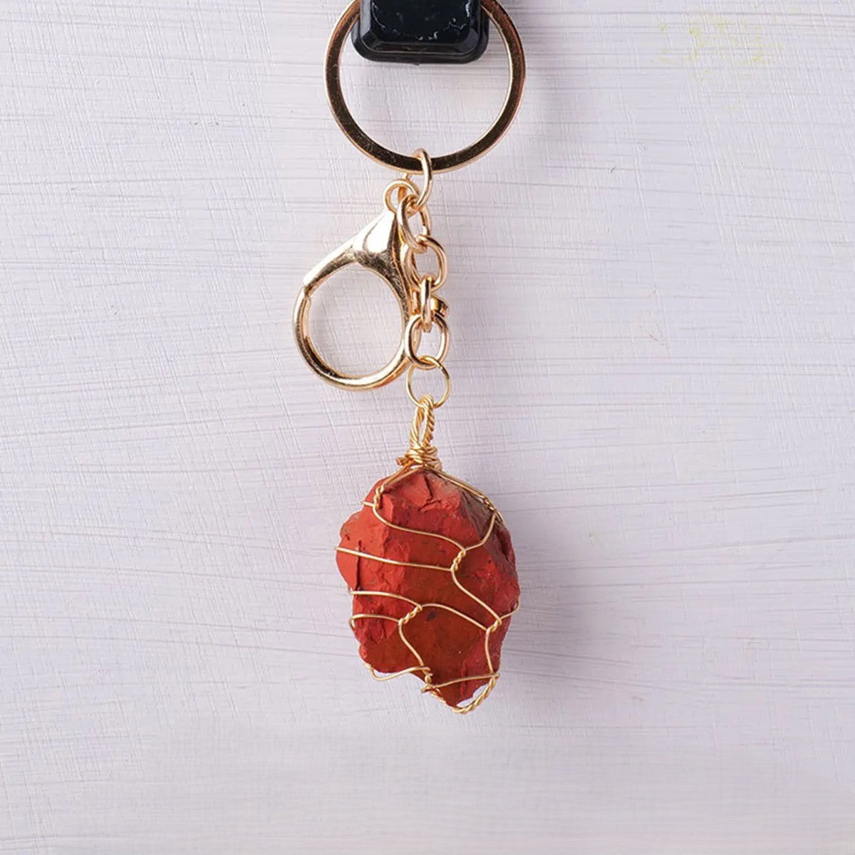 Raw Natural Stone Clip-On Keychain Charm - Red