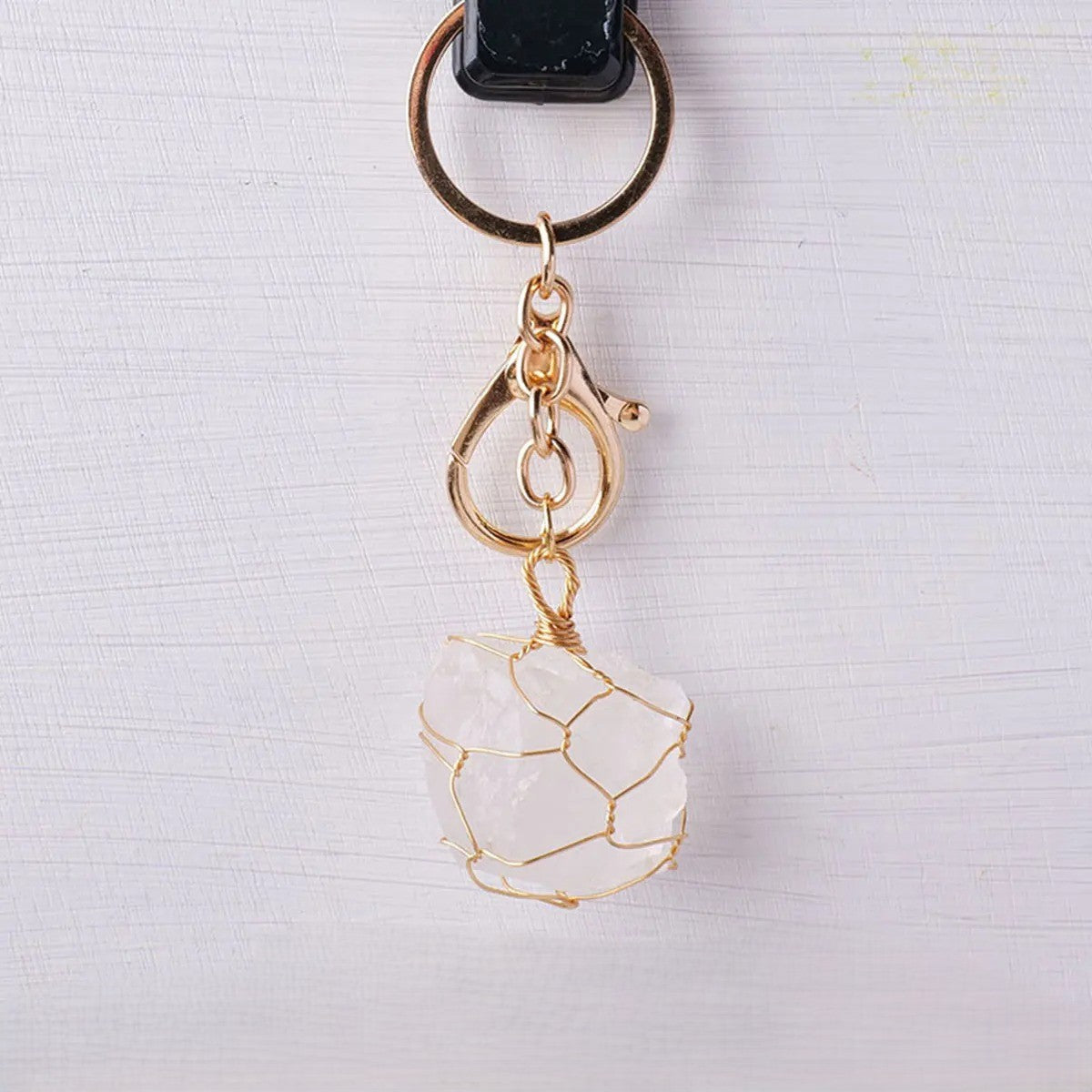 Raw Natural Stone Clip-On Keychain Charm - White
