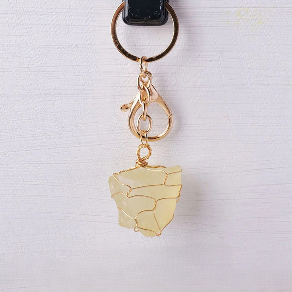 Raw Natural Stone Clip-On Keychain Charm - Yellow