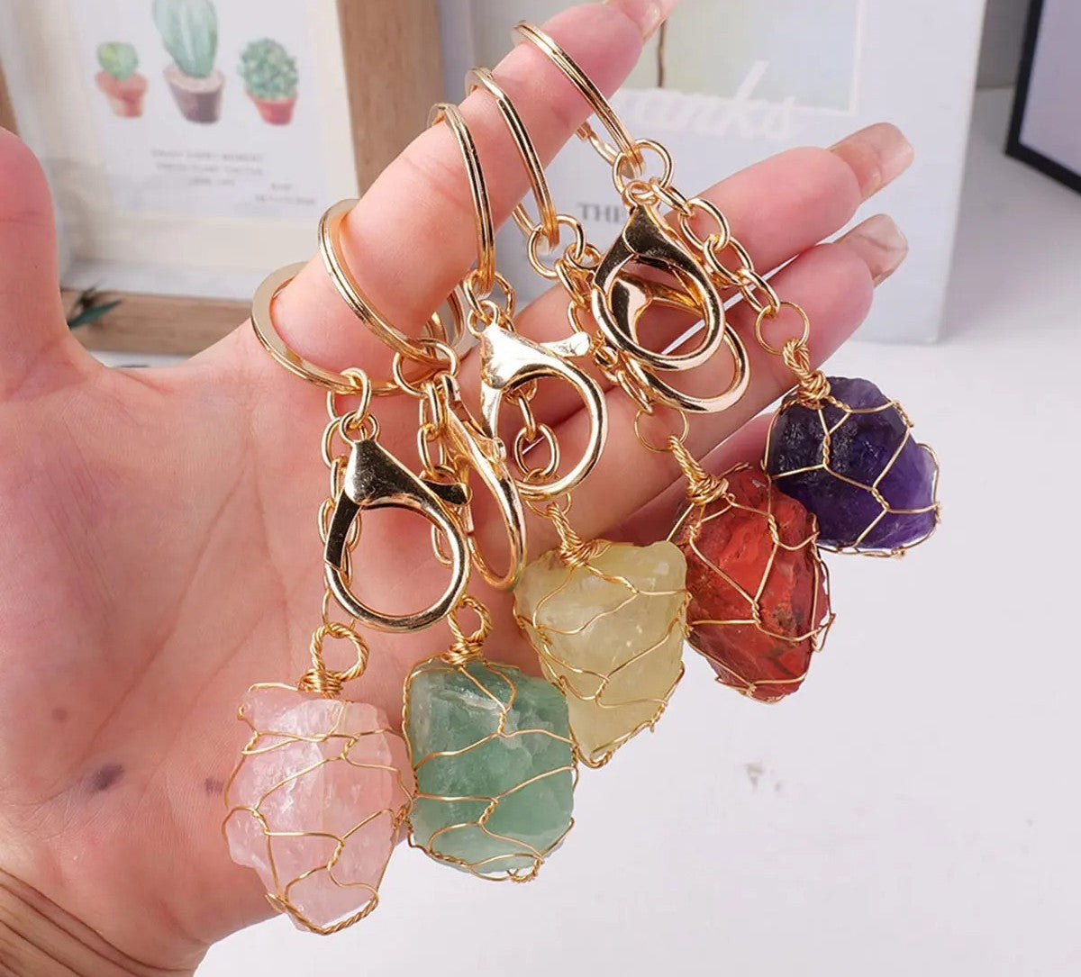 Raw Natural Stone Clip-On Keychain Charm