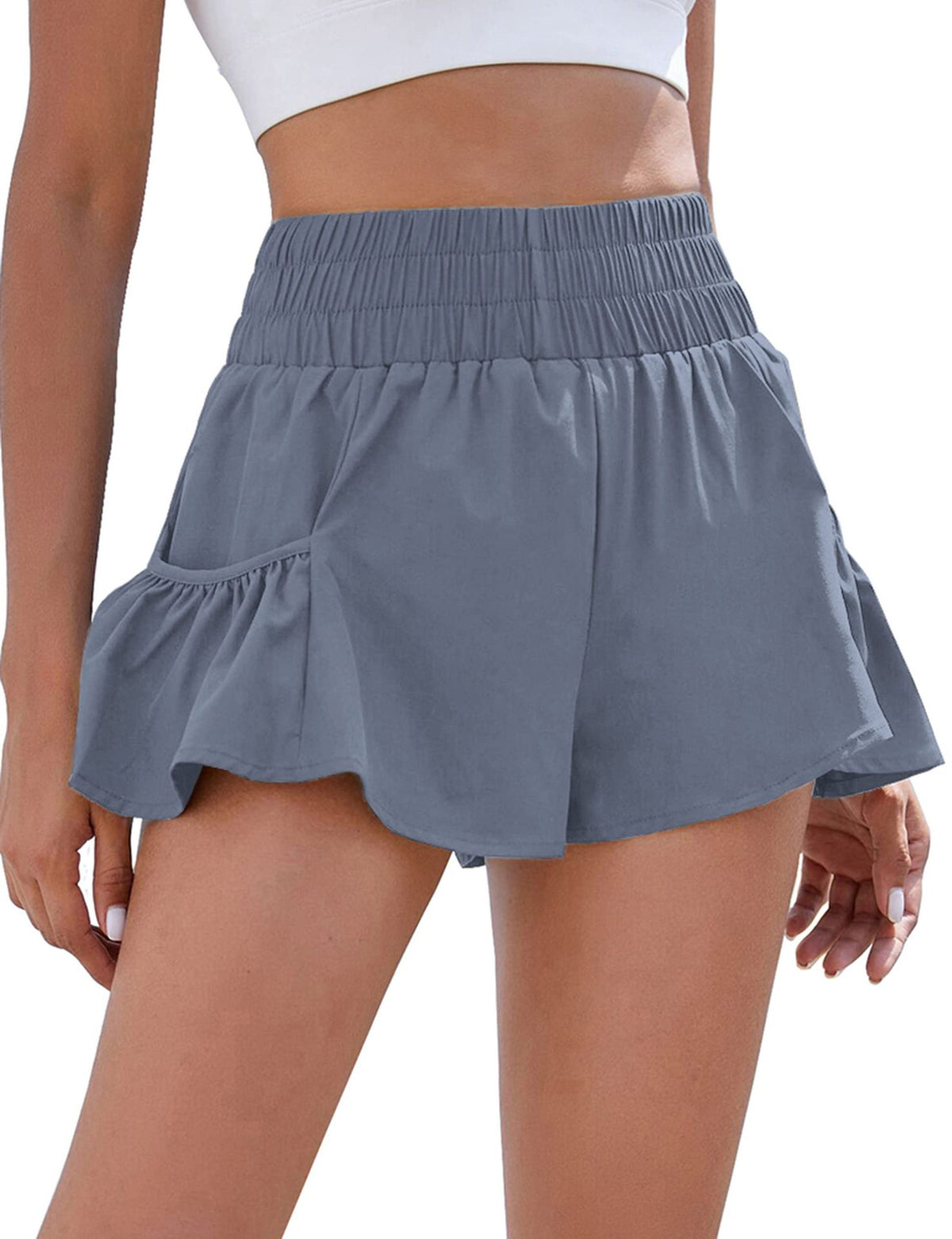 Pleated Flare Hem Athletic Shorts - Grey