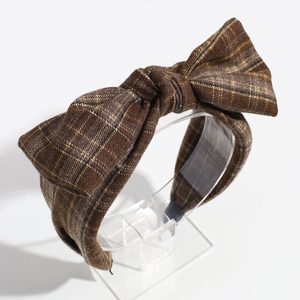 Plaid Oversized Bow Knot Headband - Brown