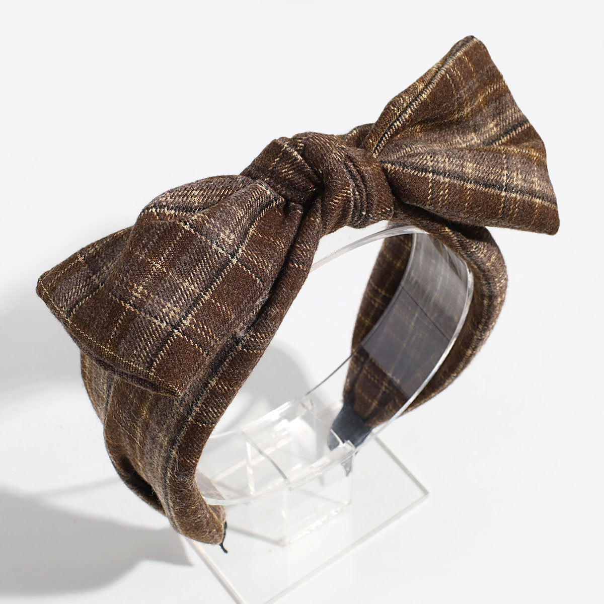 Plaid Oversized Bow Knot Headband - Brown