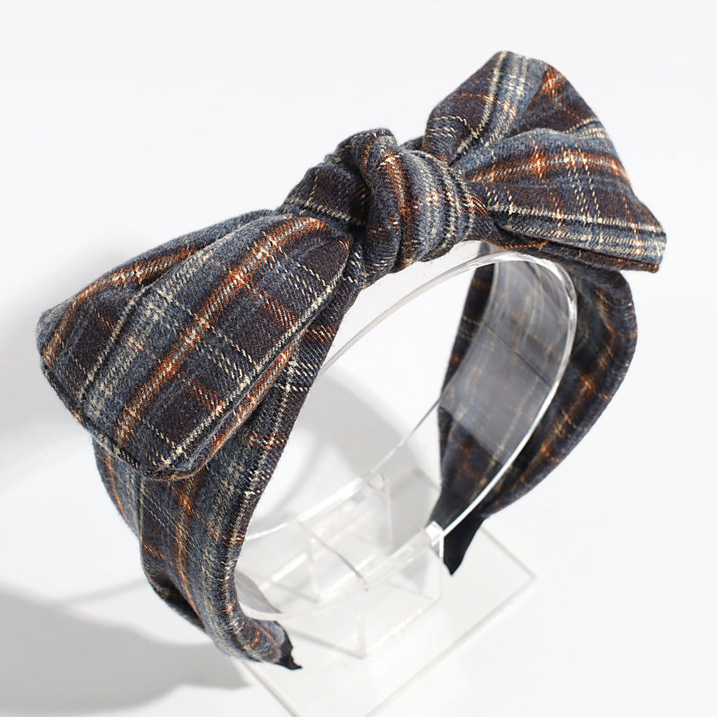 Plaid Oversized Bow Knot Headband - Grey-Blue