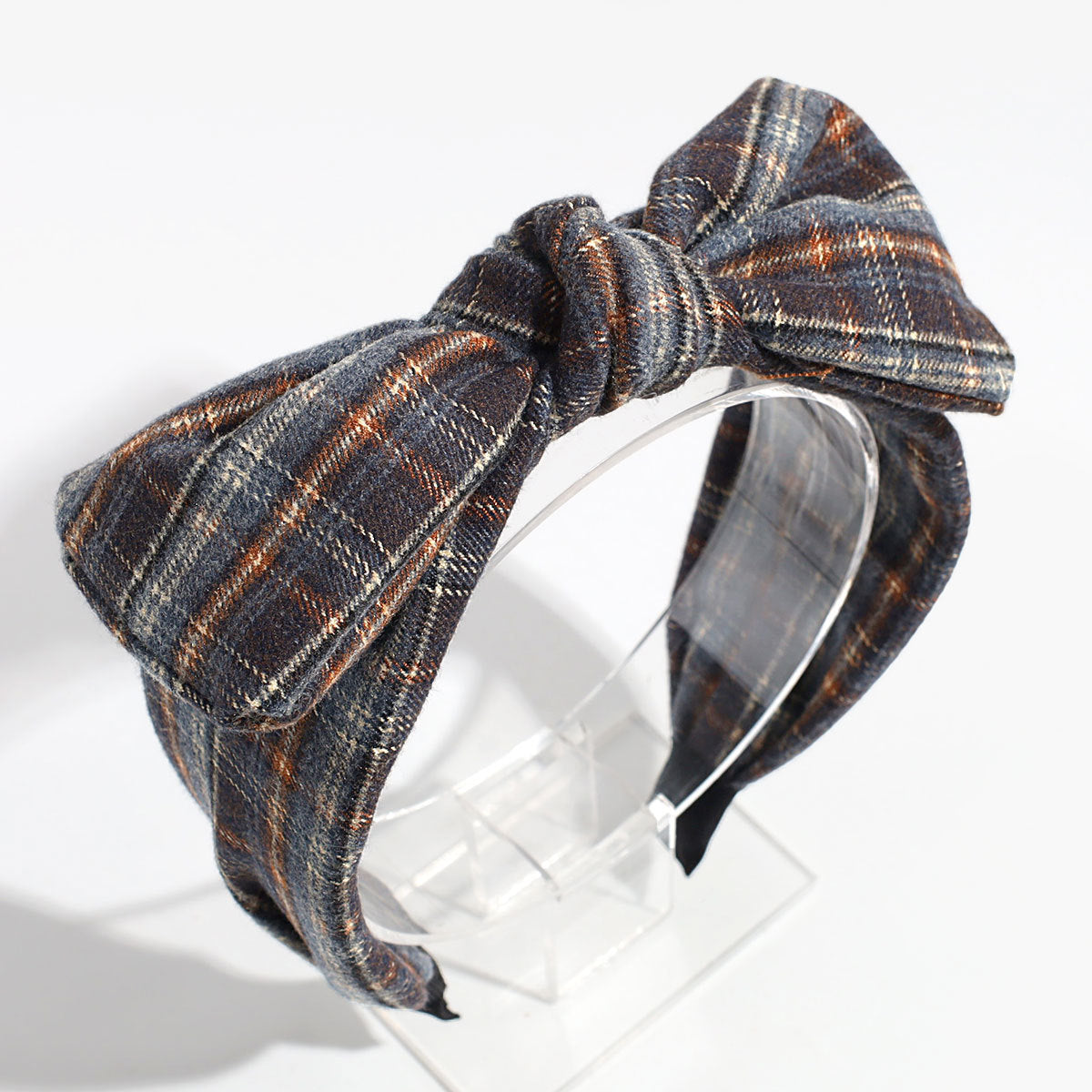 Plaid Oversized Bow Knot Headband - Grey-Blue