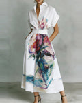 Painterly Floral Maxi Shirt Dress - White