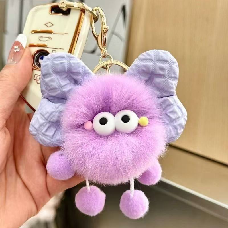Quirky Googly-Eye Fuzzy Monster Pom-Pom Keychain - view 4