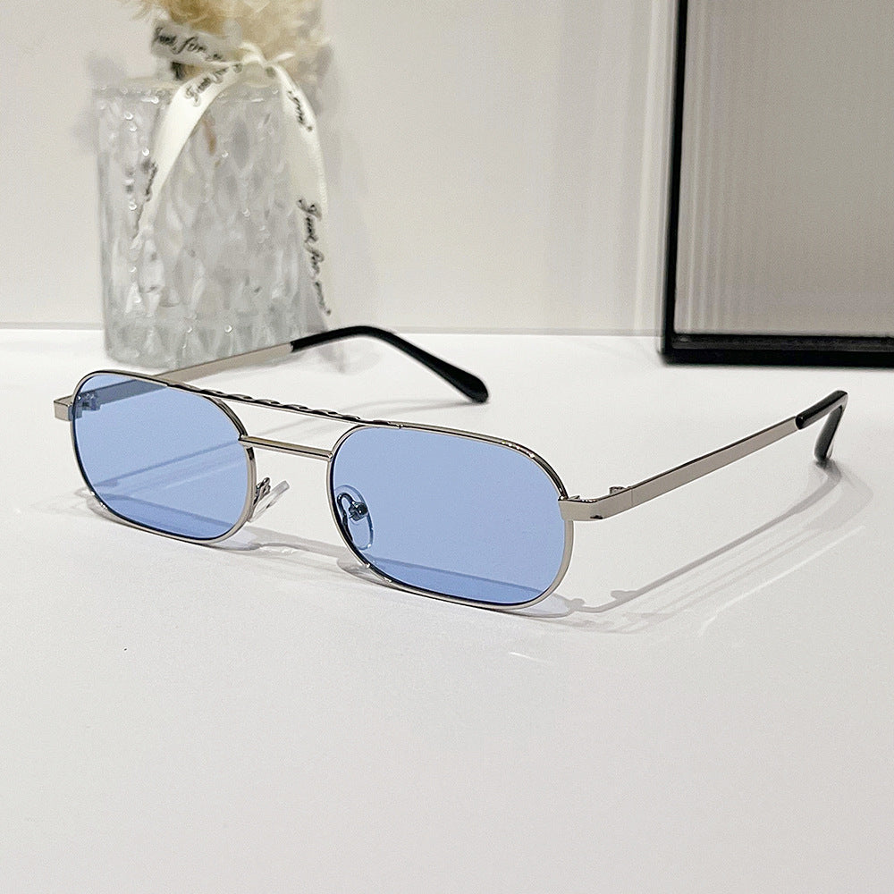 Sleek Narrow Square Sunglasses - Blue