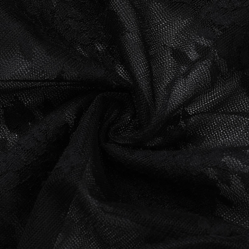 Sheer Lace Ruffle Tie Front Cardigan - Black - 6
