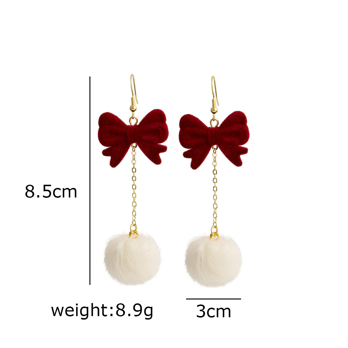 Velvet Bow Pom Pom Drop Earrings - Red - 1