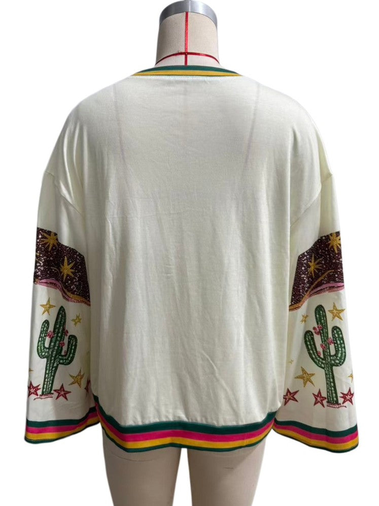 Western Santa Christmas Graphic Tee with Wide Sleeves - Multi - 2