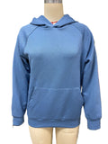 Quilted Raglan Sleeve Hooded Sweatshirt - Blue