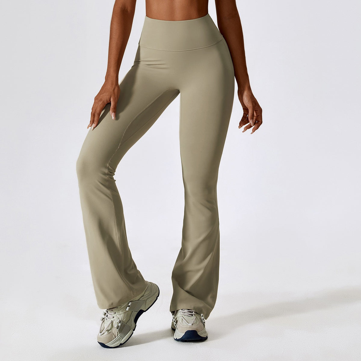 Scrunch Butt High Waist Flare Yoga Leggings - Taupe