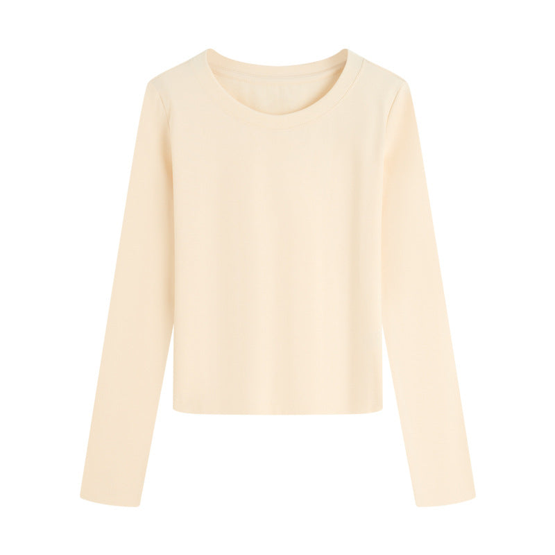 Ribbed Slim Long Sleeve Crew Neck Tee - Apricot
