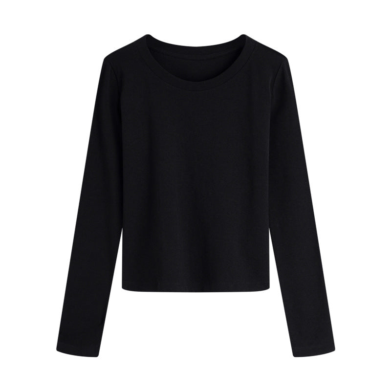 Ribbed Slim Long Sleeve Crew Neck Tee - Black