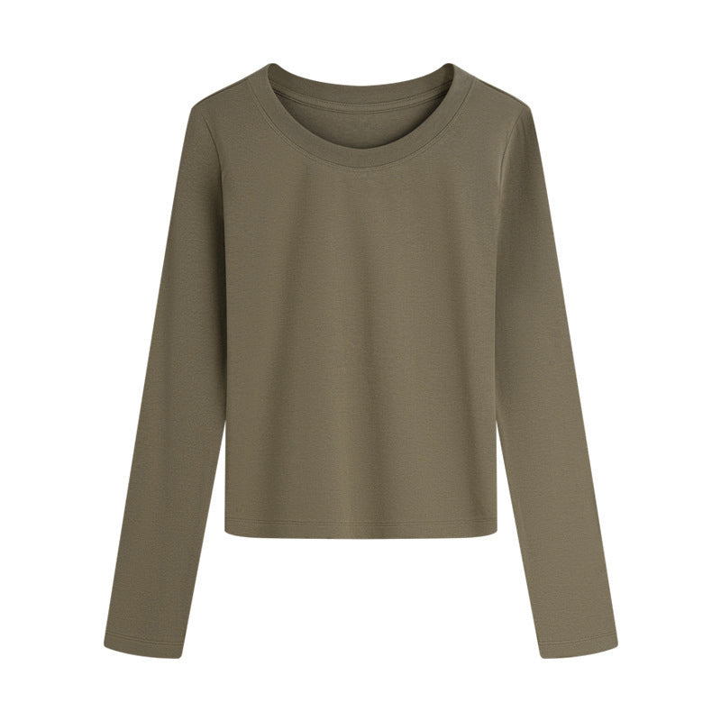 Ribbed Slim Long Sleeve Crew Neck Tee - Coffee